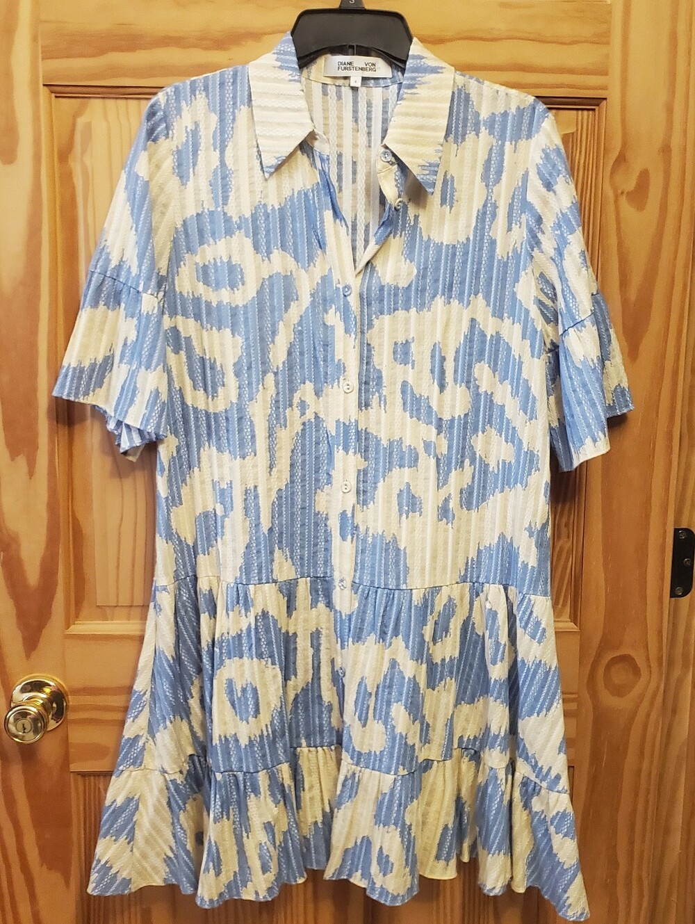 Diane Von Furstenberg Beata Cotton Mini Shirt dress 4 Bali Leopard Giant Print